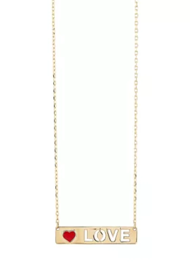 Bar Letter and Heart Necklace in 14K Yellow Gold
