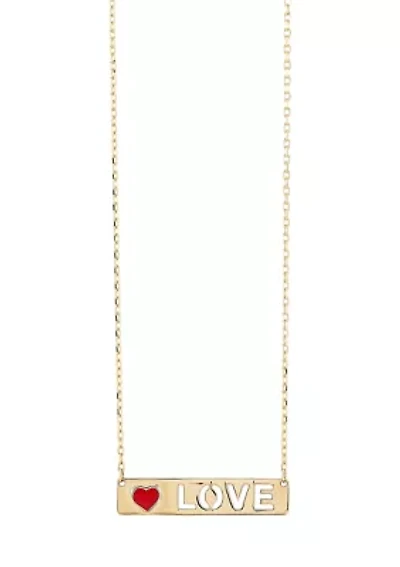Bar Letter and Heart Necklace in 14K Yellow Gold