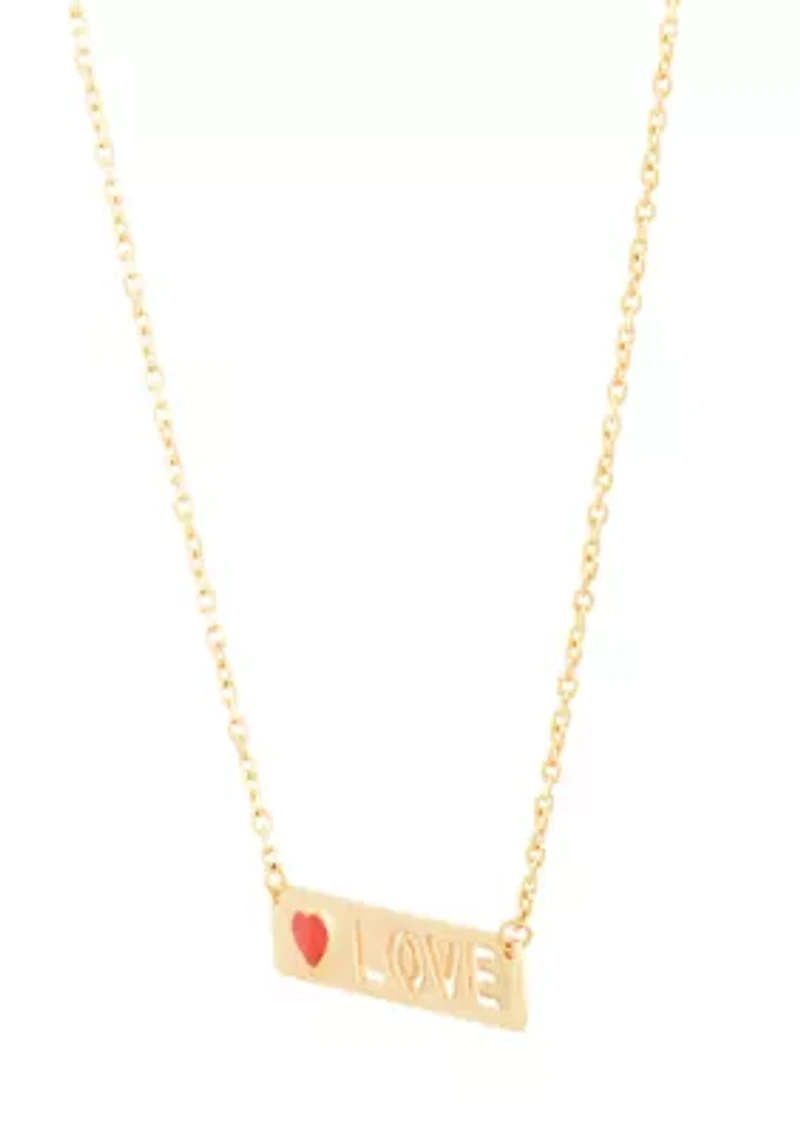 Bar Letter and Heart Necklace in 14K Yellow Gold
