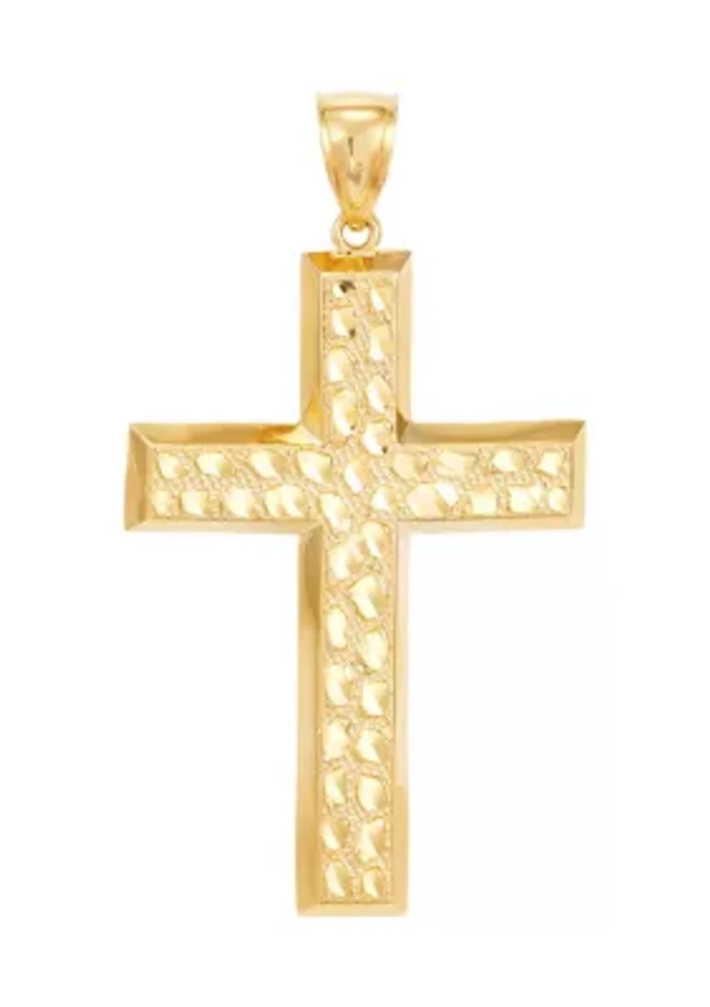 Gent Nugget Large Cross Pendant in 14K Yellow Gold