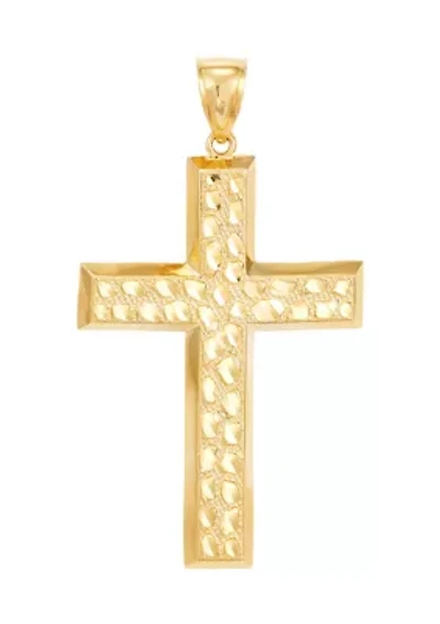 Gent Nugget Large Cross Pendant in 14K Yellow Gold