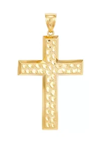 Gent Nugget Large Cross Pendant in 14K Yellow Gold