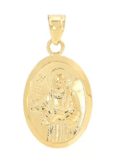 Oval Medal St. Jude Pendant in 14K Yellow Gold
