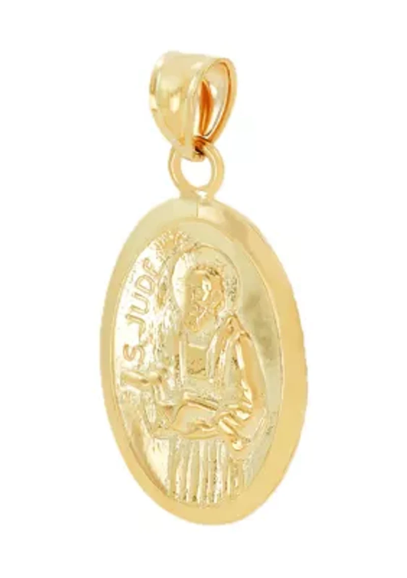Oval Medal St. Jude Pendant in 14K Yellow Gold