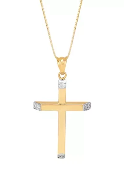 Tube Cross Pendant Necklace with 18" Box Chain in 14K Yellow Gold