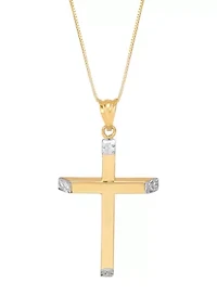 Tube Cross Pendant Necklace with 18" Box Chain in 14K Yellow Gold