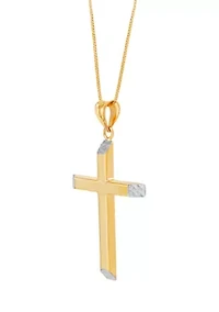 Tube Cross Pendant Necklace with 18" Box Chain in 14K Yellow Gold
