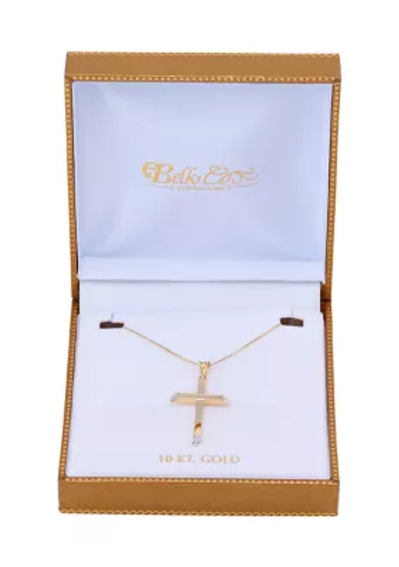 Tube Cross Pendant Necklace with 18" Box Chain in 14K Yellow Gold