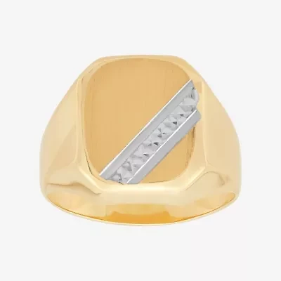 14K Yellow Gold Rhodium Diagonal Line Ring