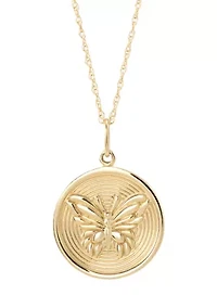 Butterfly Coin Pendant with 18" Rope Chain in 14K Yellow Gold
