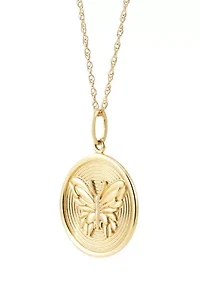 Butterfly Coin Pendant with 18" Rope Chain in 14K Yellow Gold