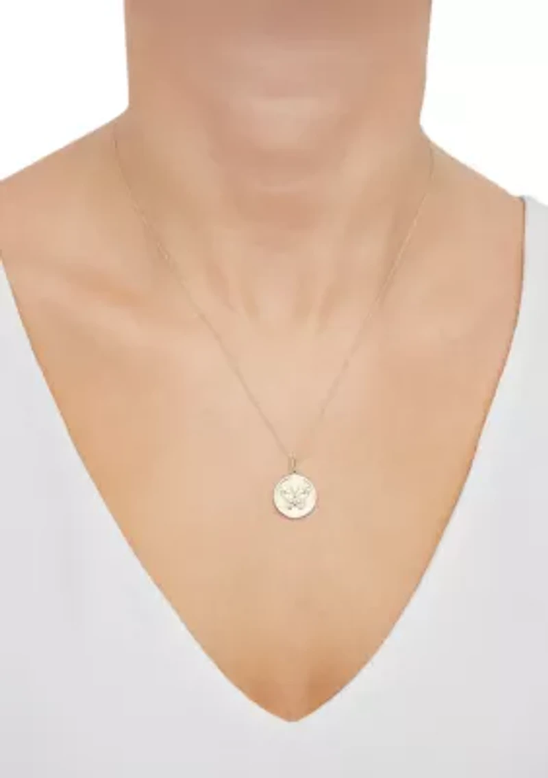 Butterfly Coin Pendant with 18" Rope Chain in 14K Yellow Gold