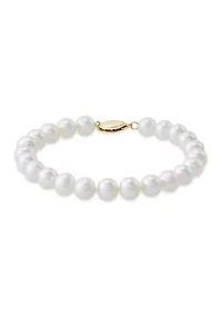 White Pearl Single Strand Bracelet in 14K Yellow Gold
