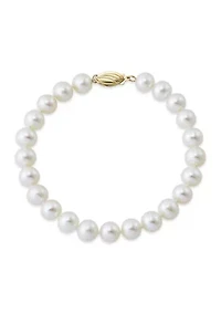 White Pearl Single Strand Bracelet in 14K Yellow Gold