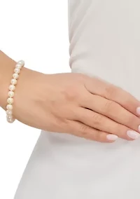 White Pearl Single Strand Bracelet in 14K Yellow Gold