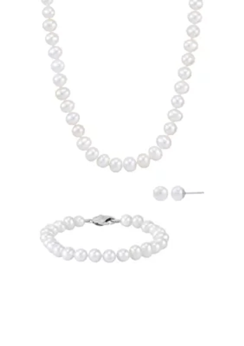 Pearl Pot Earrings, Bracelet, Necklace, and Ring Set in Sterling Silver