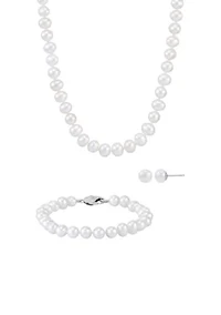 Pearl Pot Earrings, Bracelet, Necklace, and Ring Set in Sterling Silver