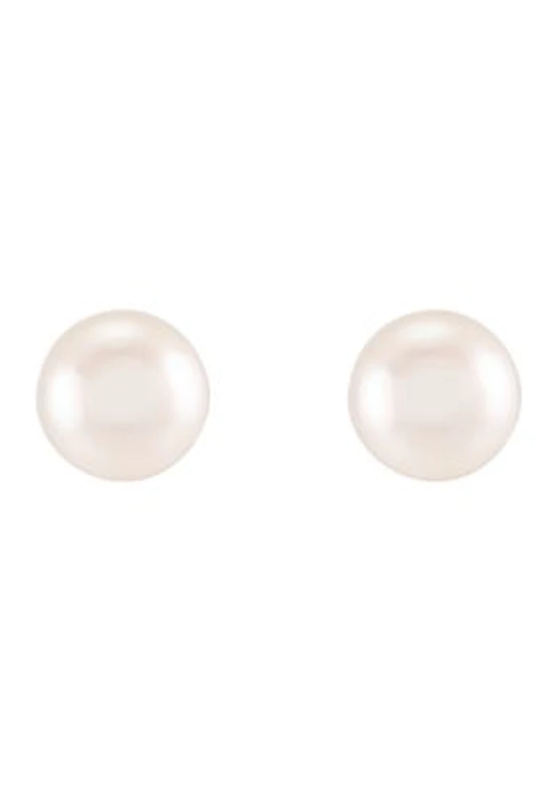 6-6.5 Millimeter White Pearl Stud Earrings in 10K Yellow Gold