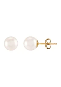 6-6.5 Millimeter White Pearl Stud Earrings in 10K Yellow Gold
