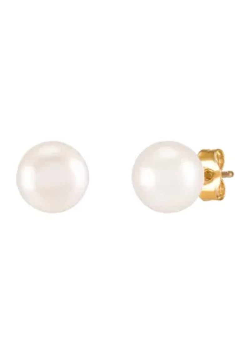 6-6.5 Millimeter White Pearl Stud Earrings in 10K Yellow Gold