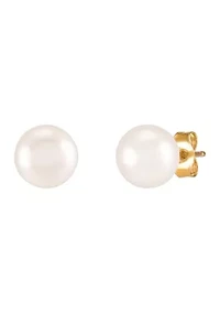 6-6.5 Millimeter White Pearl Stud Earrings in 10K Yellow Gold