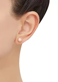 Button Pearl Stud Earrings Set in Sterling Silver