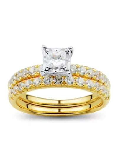 1 ct. t.w. Diamond Princess Bridal Ring Set in 10K Yellow and White Gold