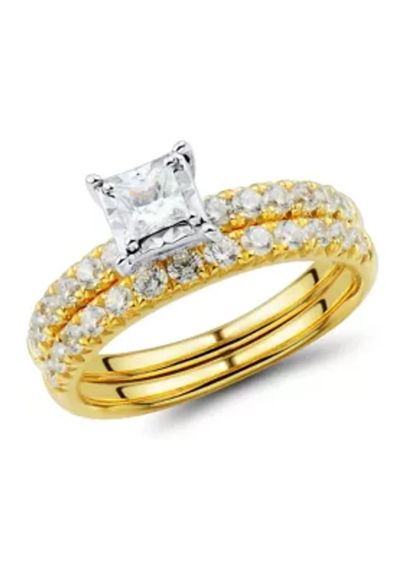  1 ct. t.w. Diamond Princess Bridal Ring Set in 10K Yellow and White Gold