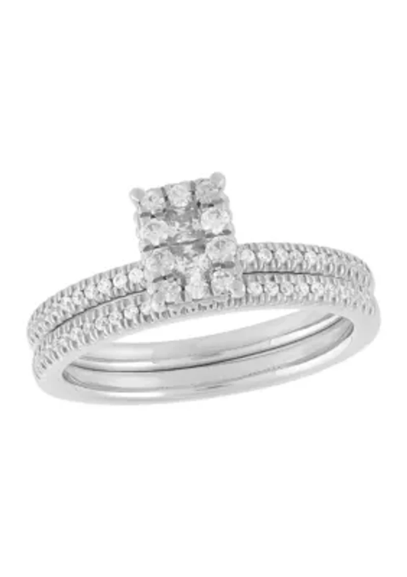 1/2 ct. t.w. Diamond Princess Bridal Ring Set in 10K White Gold