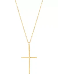 Thin Cross Pendant with 18" Rope Chain in 10K Yellow Gold