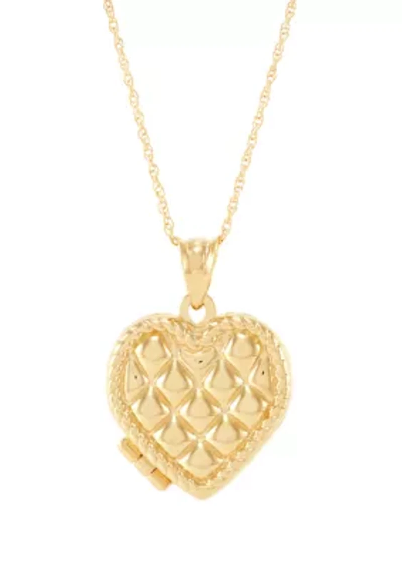 Heart Locket Necklace with 18" Rope Chain in 10K Yellow Gold