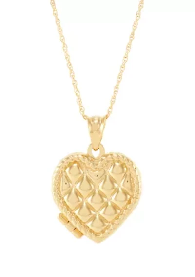 Heart Locket Necklace with 18" Rope Chain in 10K Yellow Gold