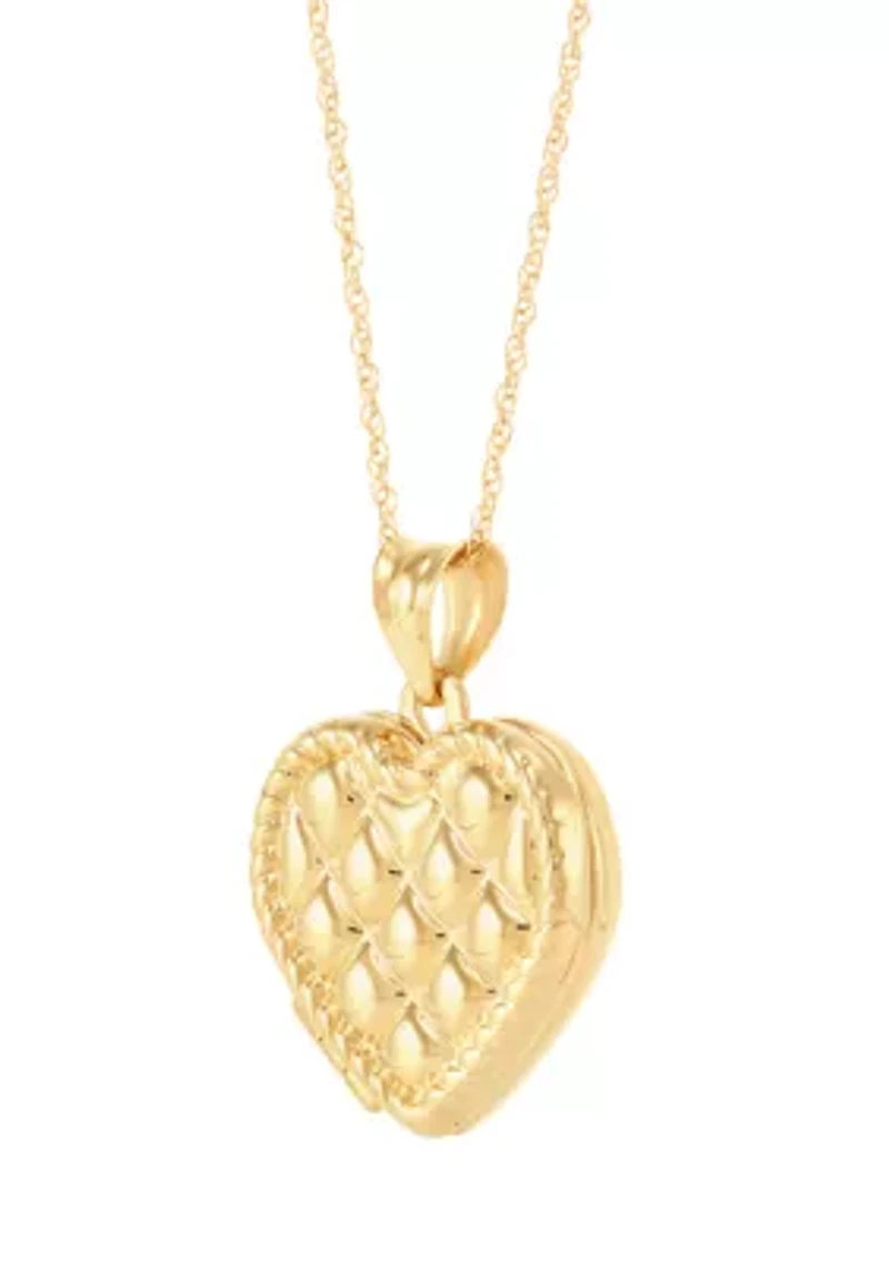 Heart Locket Necklace with 18" Rope Chain in 10K Yellow Gold