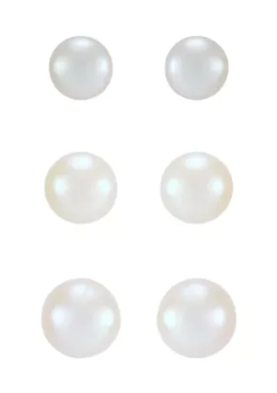 Button White Pearl Stud Earrings in Sterling Silver - Set of 3