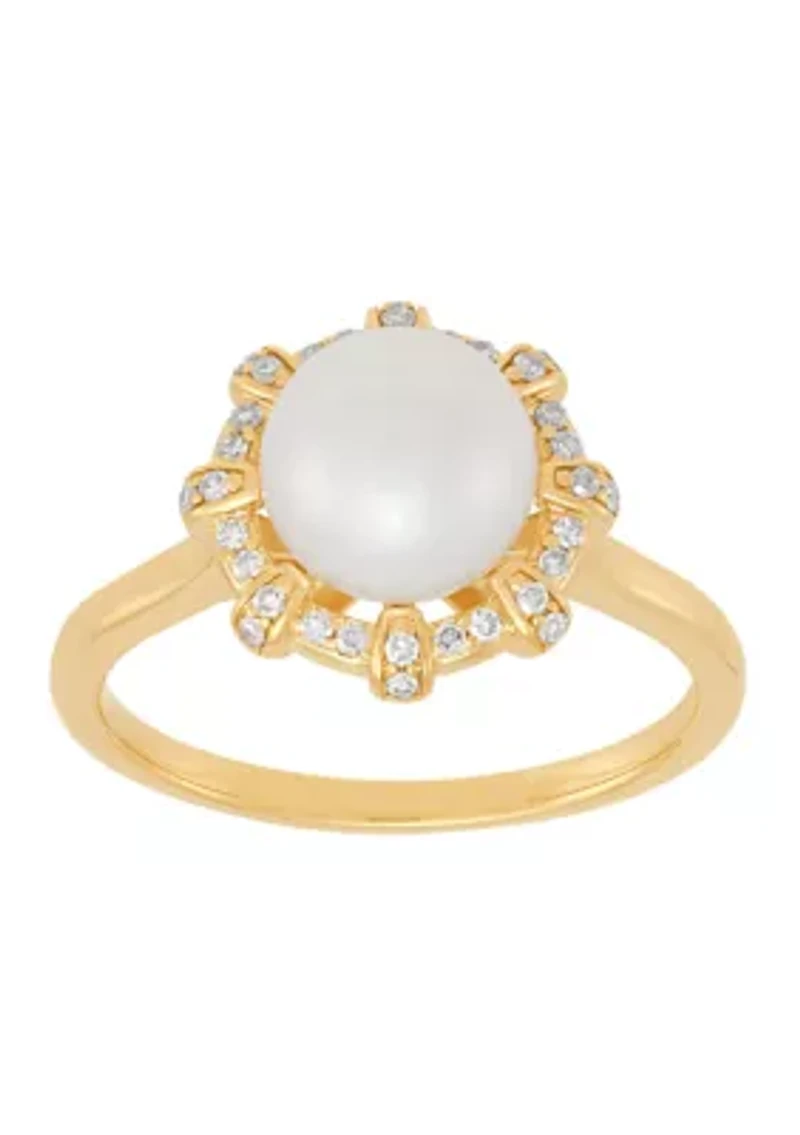 1/8 ct. t.w. Diamond and Pearl Ring in 10K Yellow Gold