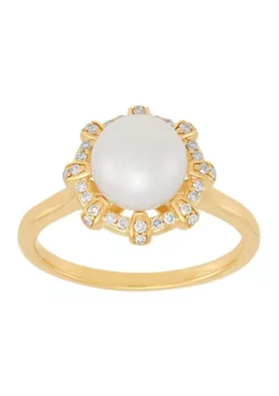 1/8 ct. t.w. Diamond and Pearl Ring in 10K Yellow Gold
