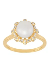1/8 ct. t.w. Diamond and Pearl Ring in 10K Yellow Gold
