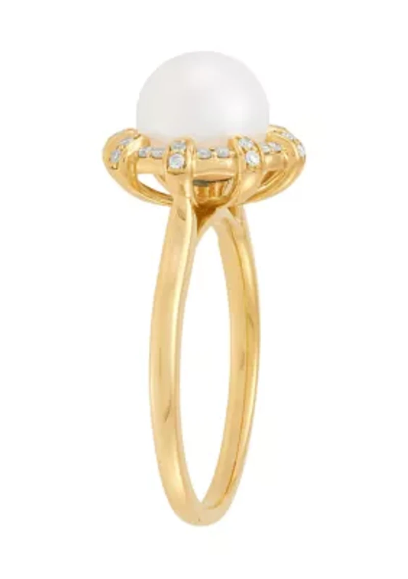 1/8 ct. t.w. Diamond and Pearl Ring in 10K Yellow Gold