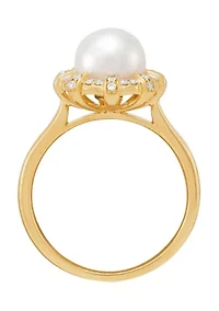 1/8 ct. t.w. Diamond and Pearl Ring in 10K Yellow Gold