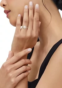 1/8 ct. t.w. Diamond and Pearl Ring in 10K Yellow Gold