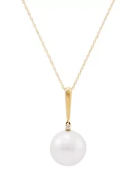 13.8 ct. White Ming Pearl with 0.015 ct. t.w. Diamond Pendant Necklace in 10K Yellow Gold