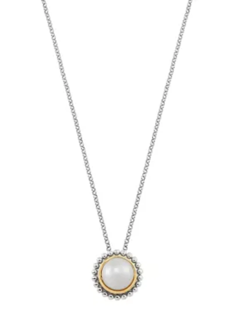 Pearl Pendant with 17" Rolo Chain in Sterling Silver and 14K Yellow Gold