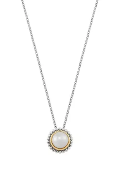 Pearl Pendant with 17" Rolo Chain in Sterling Silver and 14K Yellow Gold