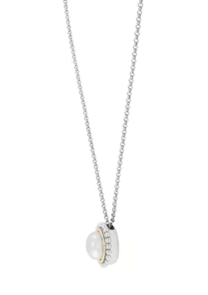 Pearl Pendant with 17" Rolo Chain in Sterling Silver and 14K Yellow Gold