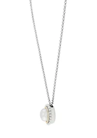 Pearl Pendant with 17" Rolo Chain in Sterling Silver and 14K Yellow Gold