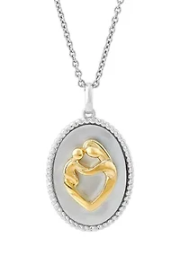 Mother of Pearl Pendant Necklace with 18" Cable Chain in Sterling Silver and 10K Yellow Gold