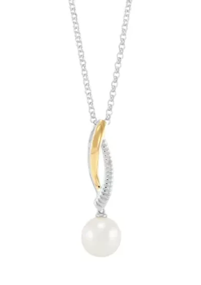 Freshwater Pearl Pendant Necklace with 18 Rolo Chain in Sterling Silver & 10K Yellow Gold