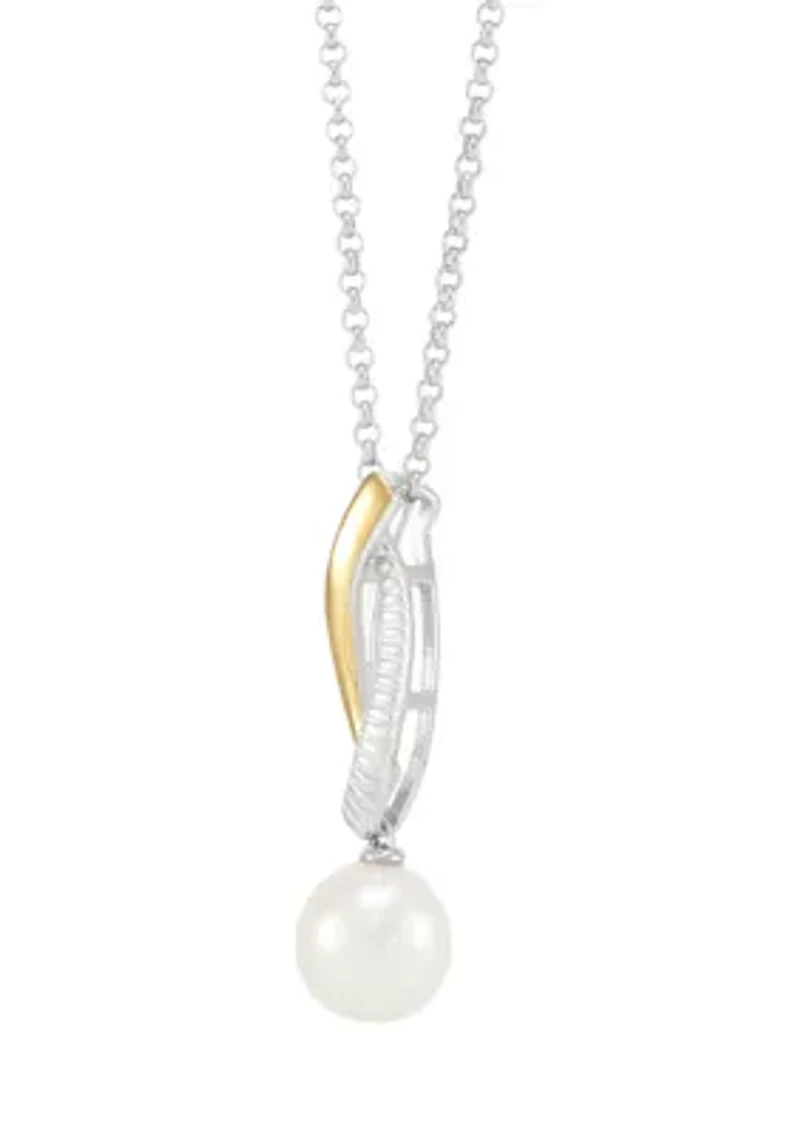 Freshwater Pearl Pendant Necklace with 18 Rolo Chain in Sterling Silver & 10K Yellow Gold