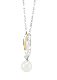 Freshwater Pearl Pendant Necklace with 18 Rolo Chain in Sterling Silver & 10K Yellow Gold