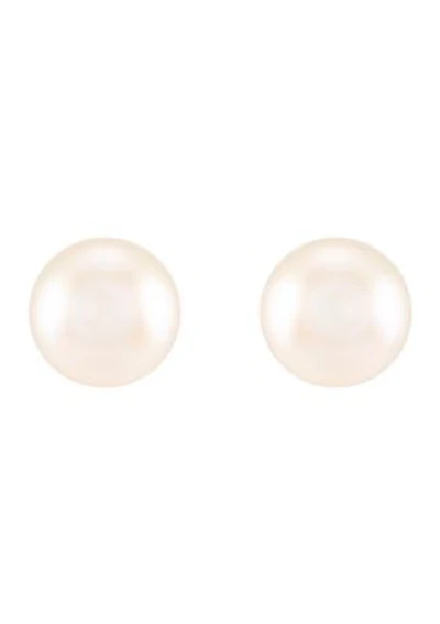 8-8.5 Millimeter White Round Pearl Stud Earrings in 14K Yellow Gold